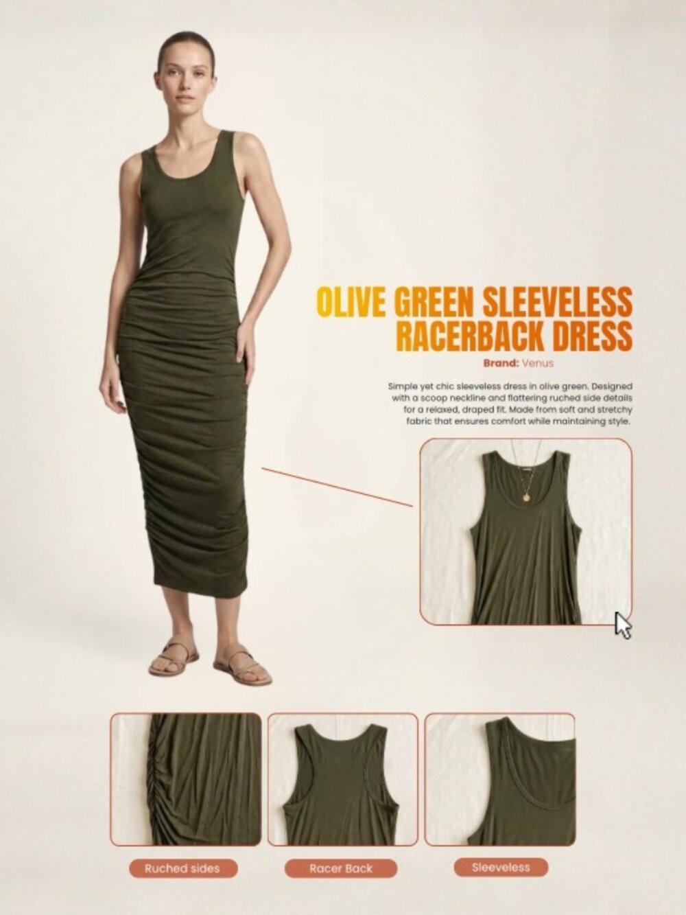 Venus - Olive Green Sleeveless Dress